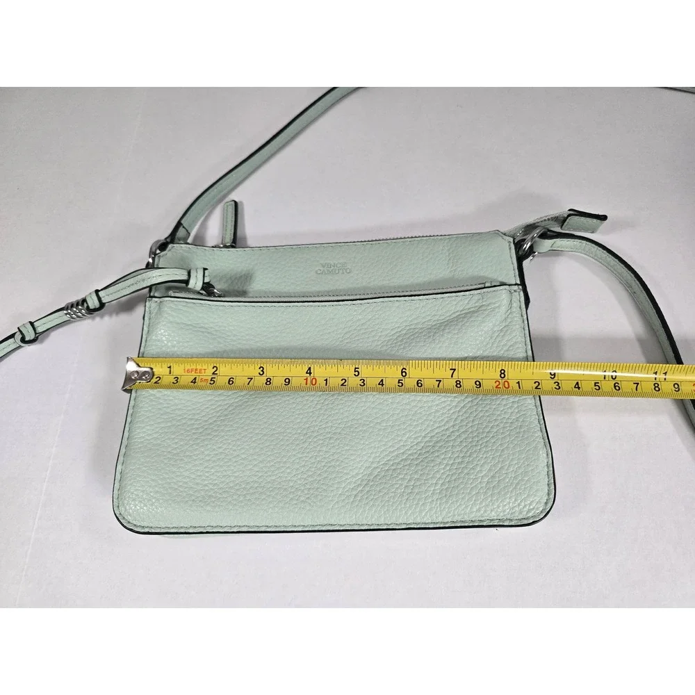 Vince Camuto Mint Green Pebbled Leather Triple Compartment Crossbody Bag